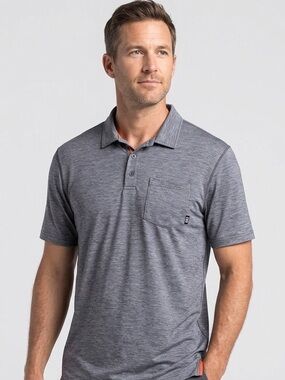 Saxx DropTemp All Day Cooling Short Sleeve Polo Pocket Shirt Grey Heather XL #95